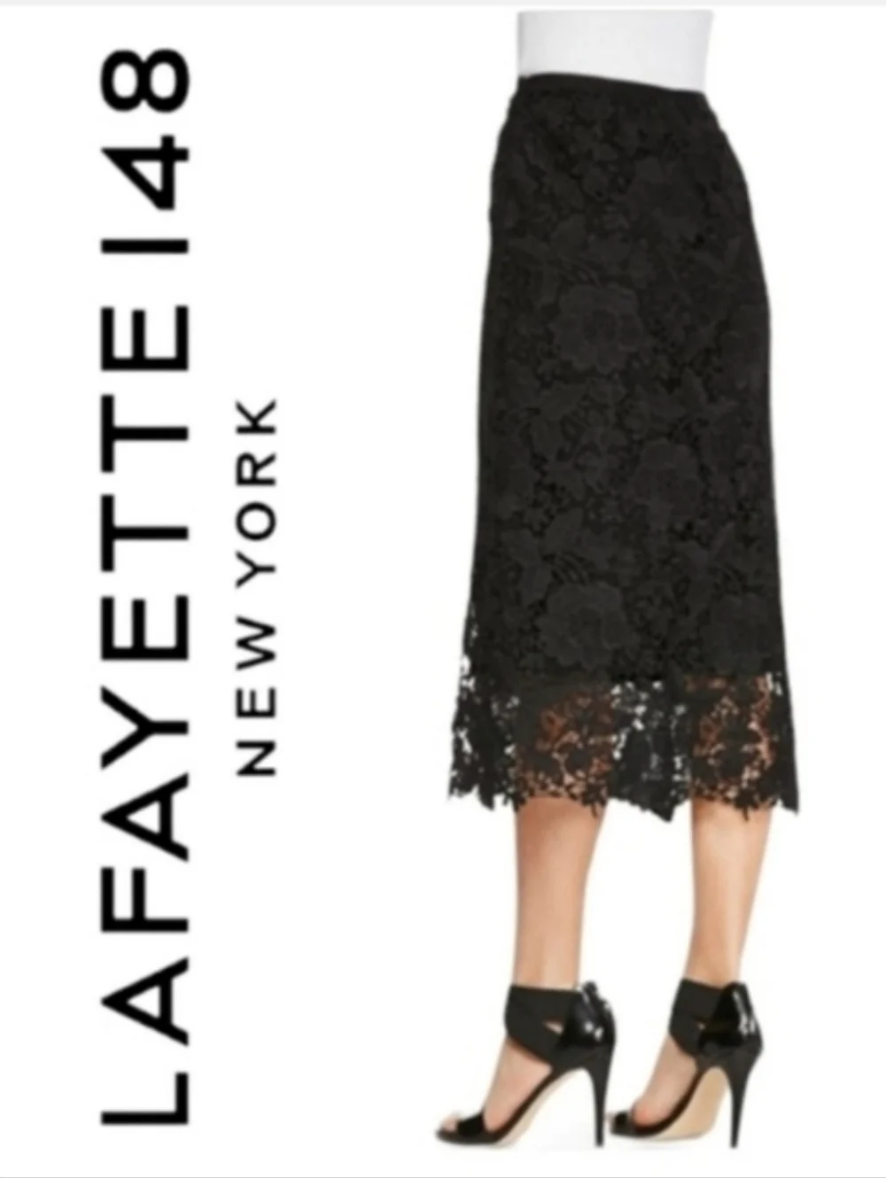 Lafayette 148 New York Over the Knee Black Lace Overlay Pencil Skirt Sz 8